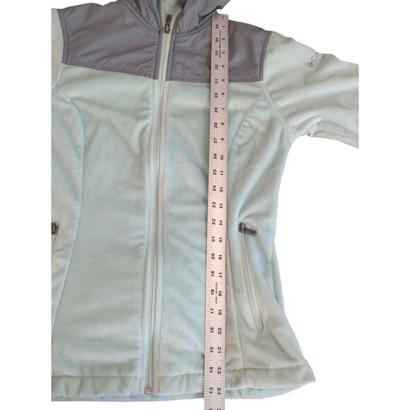 Columbia Jacket Womens EX Small Mint Gray Fuzzy Full Zip Fleece Hooded Ladies - Picture 4 of 7